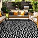 OPPODREAM Outdoor Rug 8x10, Plastic Straw Rug for Patio, White & Black | Reversible Checkered, Waterproof Carpet for Balcony, Porch, Backyard, Deck, Camping, RV
