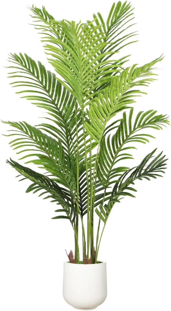 Artificial Palm Tree 5FT, Fake Tree Tall Fake Plant with White Planter, Artificial Tree Faux Floor Plant Artificial Plant Indoor for Home Office Living Room Decor