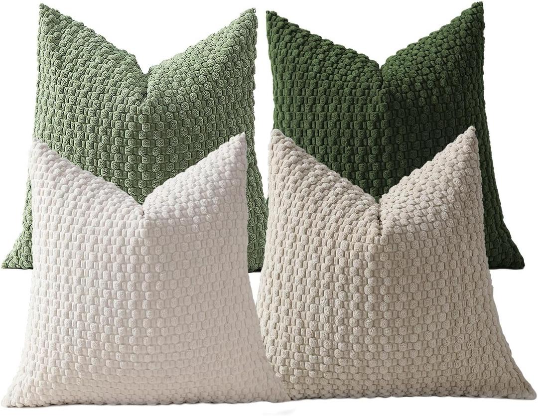 FOLLATI Throw Pillow Covers Pack of 4(18x18 Inch), Soft Boho Corduroy Textured Cushion Covers for Decor Sofa Bedroom Living Room (Green)