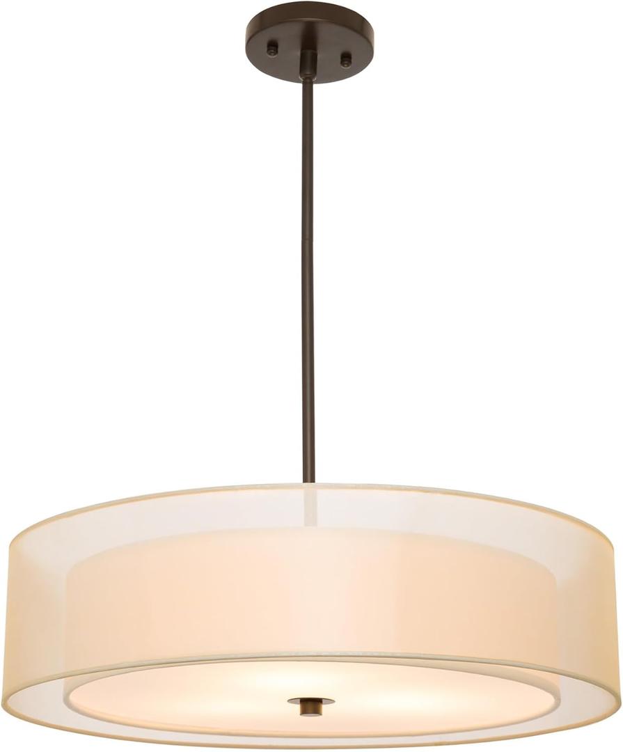 VONLUCE 3-Light Drum Chandeliers, 20" Pendant Light Fixture with 2-Layer Fabric Shade E26 Bases, Adjustable Swivel Joint Hanging Light Fixture for Bedroom Living Room Kitchen Hallway, Matte Black (20inch)