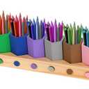 Wooden Multi-Colored Pencil Holder, Movable Montessori Crayon Organizer Pen Holder Pencil Cups Desk Storage Organizer for Kids Classroom Office Home Desk School Supply