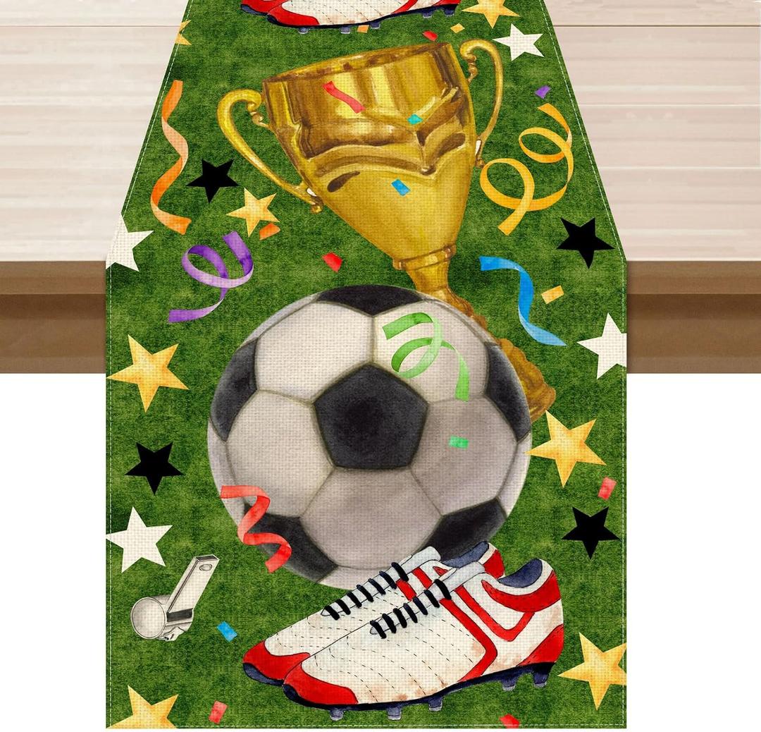 3 x XCHI Soccer Theme Grass Trophy Sneakers Table Runner Game Day Table Decoration for Soccer Party Home Kitchen Dining Holiday Decor 13x72 Inch