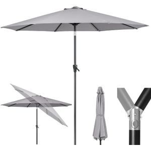 Tempera 9ft Patio Market Outdoor Table Umbrella with Push Button Tilt and Crank, Large Sun Umbrella with Sturdy Pole & Fade Resistant Canopy, Easy to Set, Grey