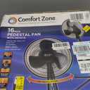 Comfort Zone 16-Inch Oscillating Pedestal Fan with Remote Control, 3-Speed High-Velocity Cooling, Adjustable Height & Tilt, Quad-Pod Folding Base, Black ETL Listed