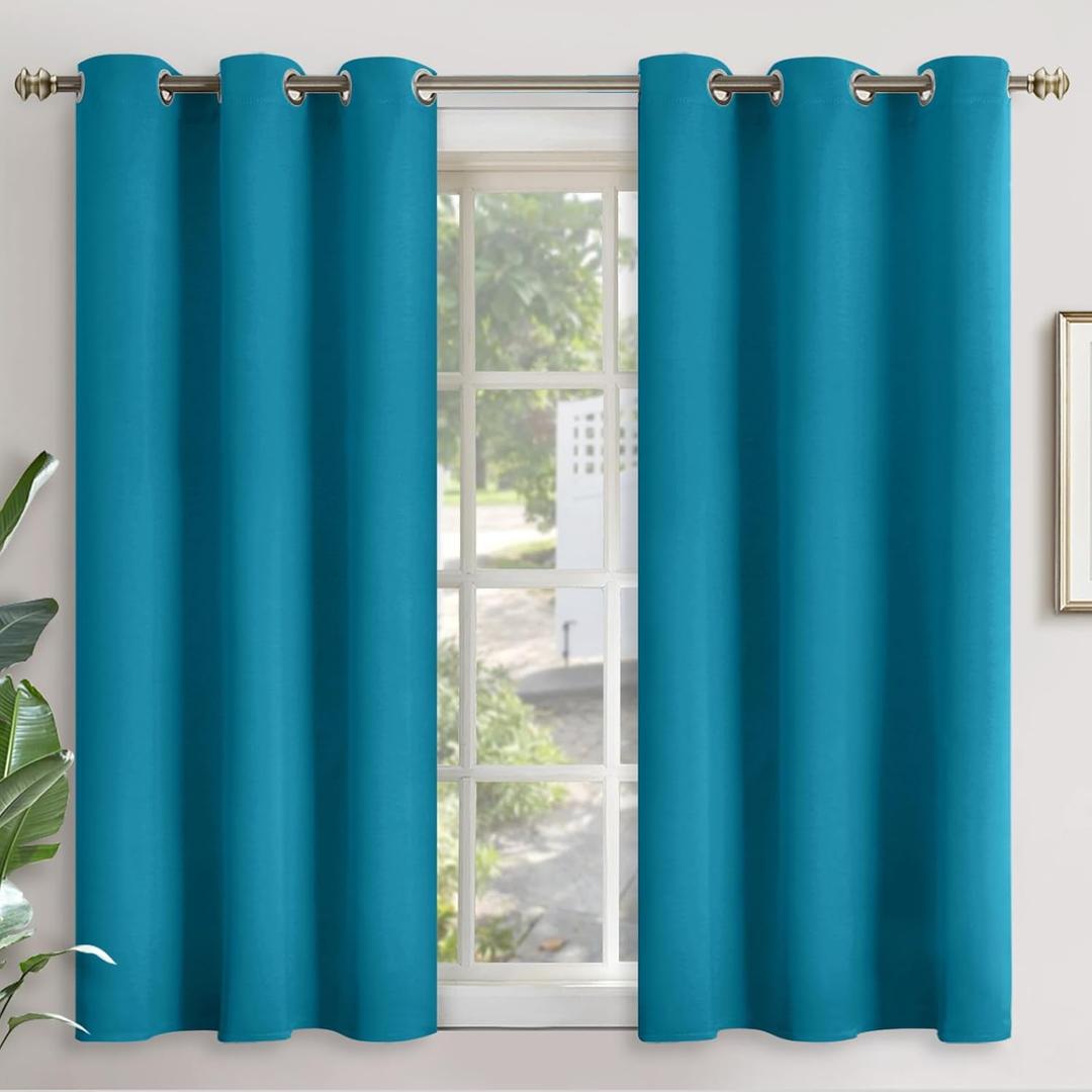 YoungsTex Teal Blue Blackout Curtains 48 Inches Length - Short Thermal Insulated Drapes with Grommet Room Darkening Privacy for Living Room Windows, 2 Panels, 42 x 48 Inch