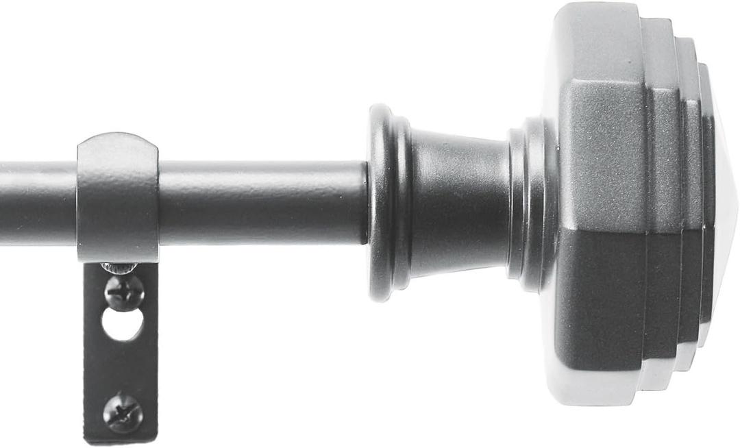 Martha Stewart Chatsworth Curtain Rod for Windows 36 to 66 inches, Adjustable Length .75 inch Diameter Metal Curtain Rod with Round Finials, 36  66, Matte Nickel