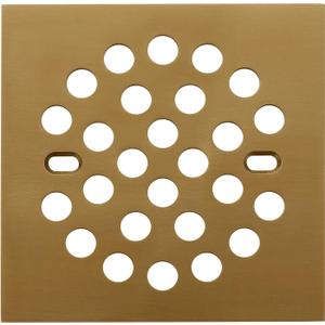 RRAJJ Square Improve 4-1/4 Inch(108mm*108mm) Screw-in Shower Floor Drain Grate Strainer (Brushed Gold)