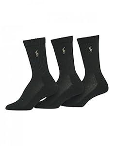 Lauren Ralph Lauren 3-Pack Sport Cushion Crew Sock 7310PK 9-11 Shoe Size 5-9/ Black