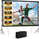 120 Inch Projector Screen with Stand, 16:9 4K HD Portable Projector Screen, Indoor Outdoor Front/Rear with Carry Bag for Home Theater Backyard Camping Movie Night