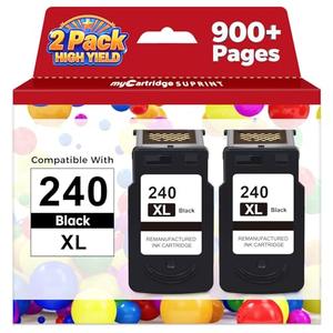240XL Black Ink Cartridge Replacement for Canon 240xl 240 PG-240 XL PG240XL for Canon MG3620 Ink Cartridges PIXMA MG3600 MG3520 MG3222 TS5120 TS5100 MX472 Printer 240XL Black