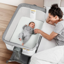 3-in-1 Baby Bassinet, Bedside Bassinet Sleeper, Rocking Bassinet with Comfy Mattress&Breathable Mesh, 6-Height Adjustable, Quiet Moveable & Easy-Assembly Grey Crib, 0-5 Months Baby