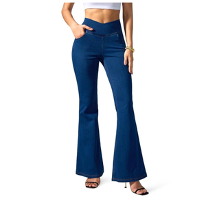 Rammus Flare Jeans for Women Crossover High Waisted Bell Bottom Jeans Trendy Yoga Pants Stretchy Flare Leggings with Pockets, Size 34 XL