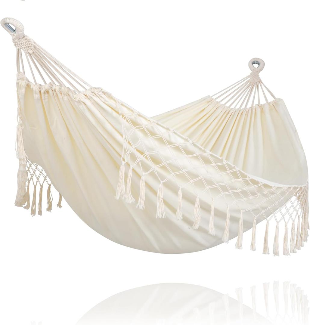SUNCREAT Hammocks Outdoor Camping Double Hammock with Tassel, 2 Person Hammock for Camping, Beige (Medium)