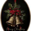 SHQIEUDH Moody Christmas Bells Oval Wall Art 8.6x11.4, Vintage Christmas Red Bow Framed Canvas Prints Artwork, Rustic Farmhouse Winter Holiday Oval Wall Hanging Decor for Living Room Home Bedroom