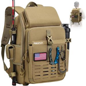 Piscifun Fishing Tackle Backpack with Rod & Gear Holder, Lightweight Fishing Tackle Storage Bag with Protective Rain Cover