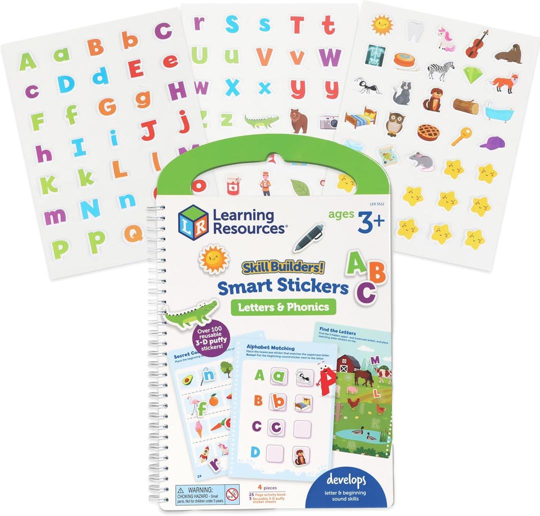 Learning Resources Skill Builders Smart Stickers Letters & Phonics, Alphabet Stickers, Reusable Sticker Book, Preschool Classroom Must Haves, Homeschool Supplies, Montessori Busy Book