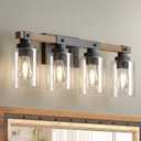 Amico Farmhouse Bathroom Vanity Light Fixtures,Rustic 4-Light Industrial Painted Wood Lights,Vintage Black Wall Sconces Bathroom Vanity Lighting with Bubble Glass Shade
