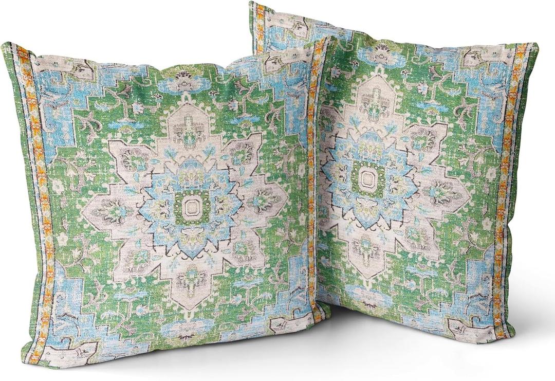 Snycler Boho Throw Pillow Covers 26x26 inch Set of 2 Boho Rug Carpet Double Sided Pattern Short Plush Cotton Soft Pillow Case Cushion Cover Pillowcase for Couch Sofa Bed Decorative (Green)