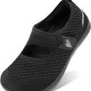 BARERUN Womens Barefoot Walking Shoes Adjustable Wide Diabetic Shoes Breathable Zero Drop Sneakers for Wide Width Arthritis Edema Feet Nursing Shoe Indoor Outdoor (8.5 Wide, Black)