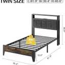 OLEVS Twin Bed Frame with LED Light Storage Headboard and Charging Station Type C, Metal Platform Bed Twin Size,No Box Spring Needed, Noise Free, Easy Assembly
