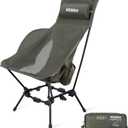 Wildhiker Compact High Back Camping Chair - Foldable with Dual Sitting Modes, Pillow, Arm Pads and Side Pockets - Lightweight Portable Chair for Motorcycle, RV, Festival, Travel - Green