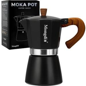 Mongdio Stovetop Espresso Maker Moka Pot, Cuban Coffee Maker Stove top coffee maker Moka Italian Espresso Greca Coffee Maker Brewer Percolator, 6 Espresso Cups, 10 oz - Black