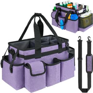 Cleaning Caddy,Cleaning Bag for Housekeepers,Cleaning Supplies Organizer with Handle,Purple (Medium)