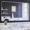ISKM Silver Framed Mirror for Wal Bathroom Mirror for Wall 48" x 30" Matte Framed Vanity Mirror Anti-Rust, Tempered Glass, Rounded Rectangle Mirror(Horizontal/Vertical)