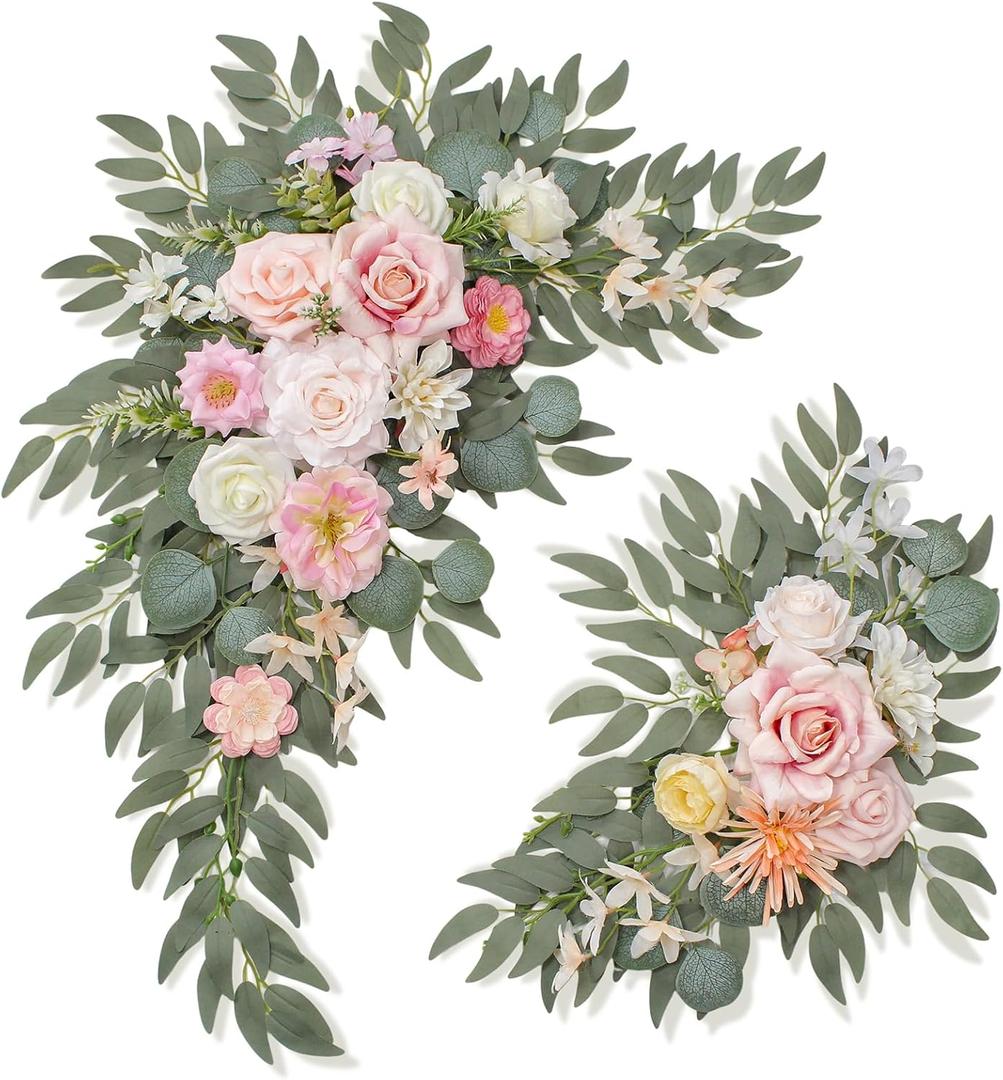 Wedding Welcome Signs Floral(Pack of 2)Wedding Arch Flowers for Wedding Decorations and Reception Backdrop Decoration (New Pink)