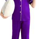 Veseacky Girls Silk Pajamas Short Sleeve Pjs for Kids Satin Two Piece Lounge Sets Sleepwear with Long Pants (Purple,12y) (Purple)