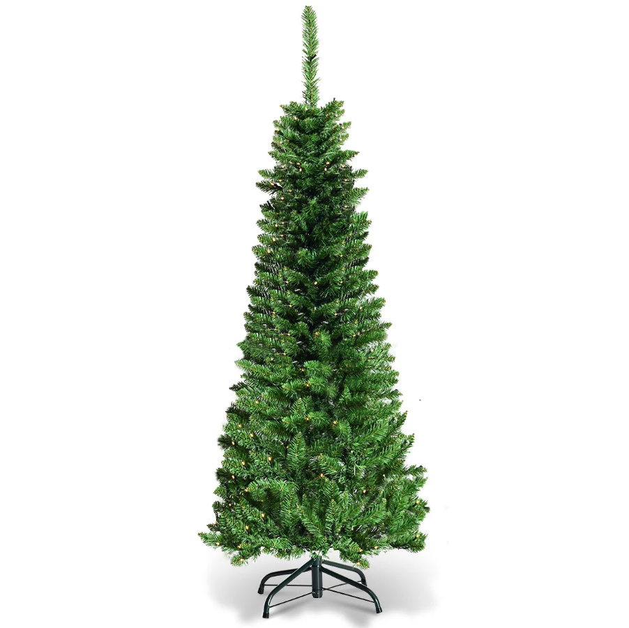 4.5ft Pre-Lit Artificial Pencil Christmas Tree, 150 Warm White LED Lights, 226 PVC Branch Tips, Quick Setup, Hinged Xmas Tree for Home Office Carnival Festival Decoration,
CM22070