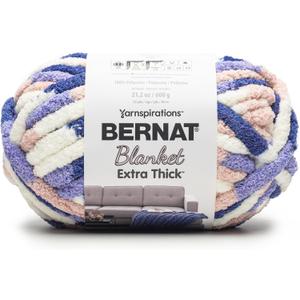 Bernat Blanket Extra Thick Blueberry Peach Yarn - 1 Pack of 600g / 21.2oz - 100% Polyester - #7 Jumbo - 72Yards - Knitting/Crochet