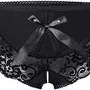 PERAMBRY Women's Lace Stretch Sexy Thong Bikini Panties Bow Tie Breathable Fashionable, 4 Pack 2XL