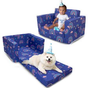 Kids Couch, 2-in-1 Toddler Sofa Fold Out, Soft Toddler Chair for Boys and Girls, Convertible Sofa to Lounger- Ideal for Napping, Reading, and Playing