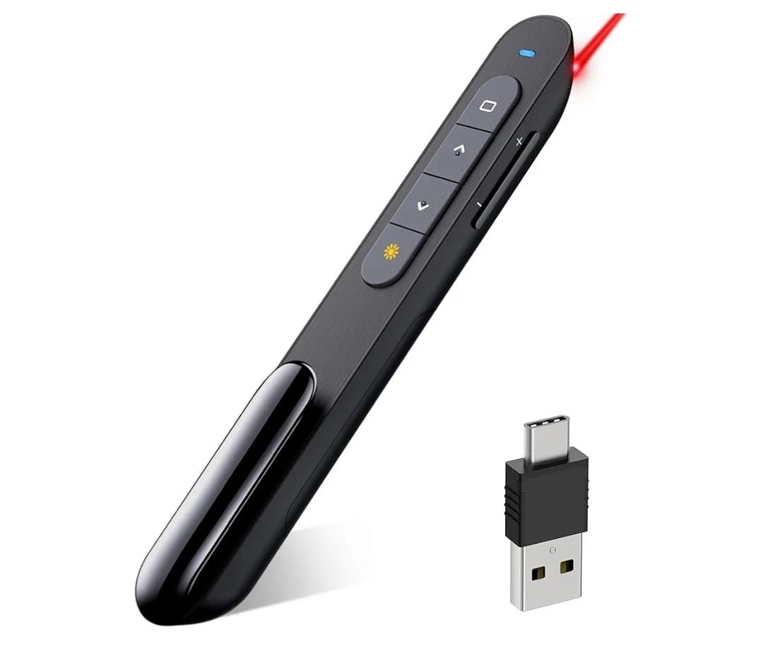 DinoFire USB Type C Wireless Presenter Remote Presentation Clicker,Volume Control PowerPoint Clicker with Red Pointer Long Range PPT Slide Advancer for Mac Laptop PC Computer