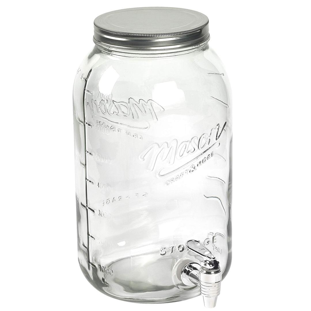 Mason Craft & More Drinkware Collection- Durable Glass Leak Proof Beverage Glassware, 8 Liter Mason Drink Dispenser With Metal Lid Mason Craft & More Drinkware Collection- Durable Glass Leak Proof Beverage Glassware, 8 Liter Mason Drink Dispenser With Metal Lid