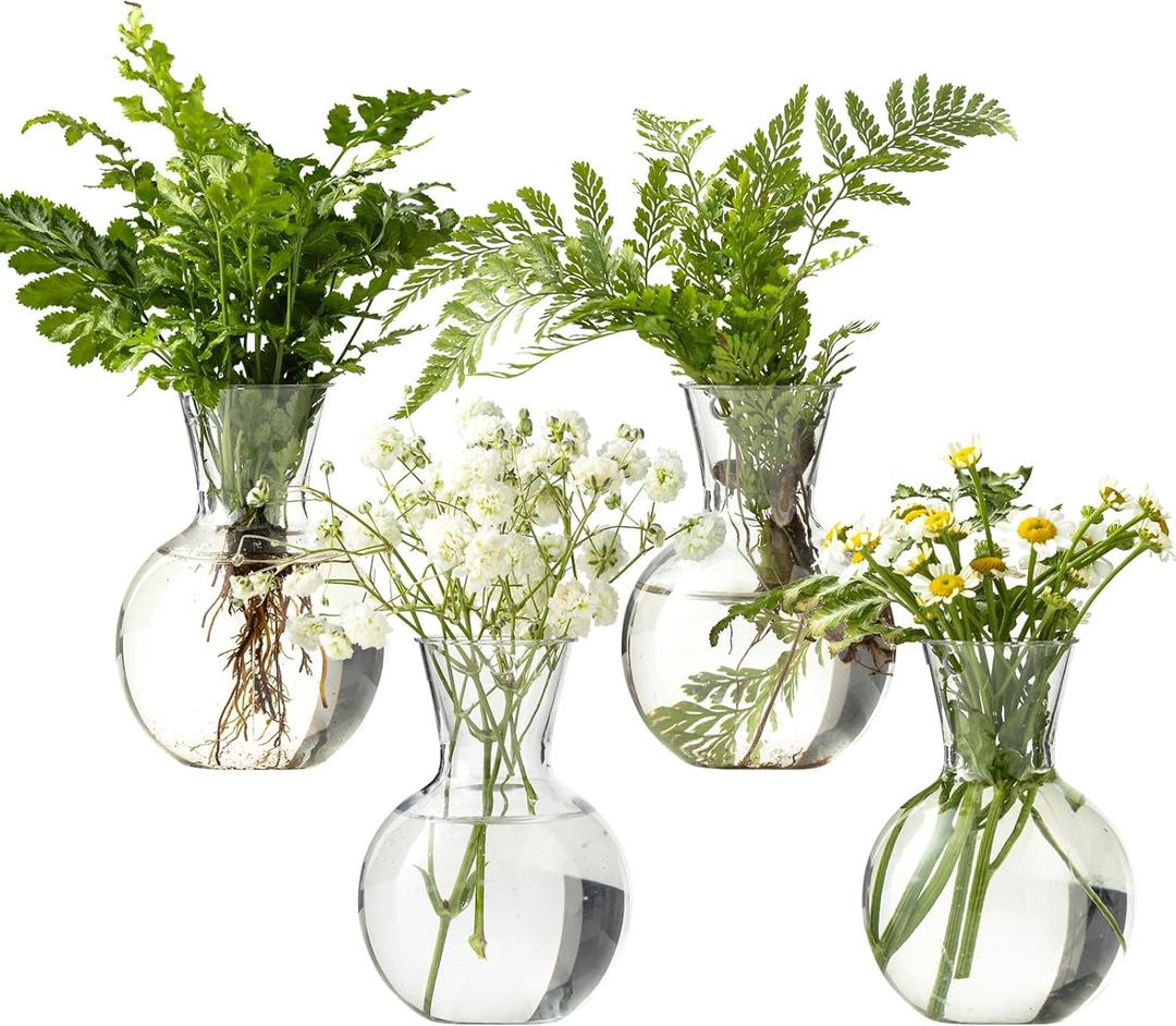 Plastic Propagation Vases (4 Bulbs),Desktop Plant Terrarium for Indoor Plants - Hydroponics Containers for Home Office Desk Decor, mini Gardening Gifts for Women Who Love Plants (4PCS)