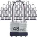 Keyed Alike Laminated Steel Padlocks with Long Shackle for Sheds, Fences & Lockers (48-Pack)