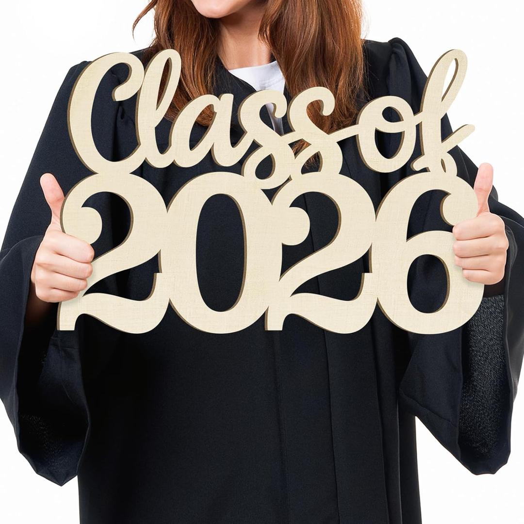 Wooden Class of 2026 Sign Senior 2026 Graduation Props for Photoshoot 2026 Class of Grad Photo Props Graduation Signs College High School Party Supplies Unfinished Grad Ornaments to Paint