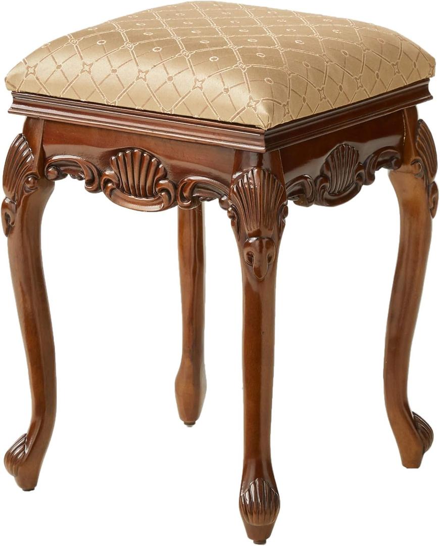 Design Toscano Madame Bouvier Makeup Chair Vanity Stool Bedroom Bench, Walnut (Walnut)