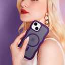 Hualele Magnetic for iPhone 13 & iPhone 14 Case, Compatible with MagSafe, Military Grade Dropproof Translucent Matte Back Cute Curly Wave Edge Slim Phone Case,Dark Purple