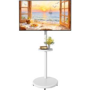 Height Adjustable Rolling TV Stand for 13-43 Inch TV up to 33 Pounds, Portrait to Landscape, Mobile TV Cart with Adjustable Storage Box and Shelf Max VESA 200x200mm