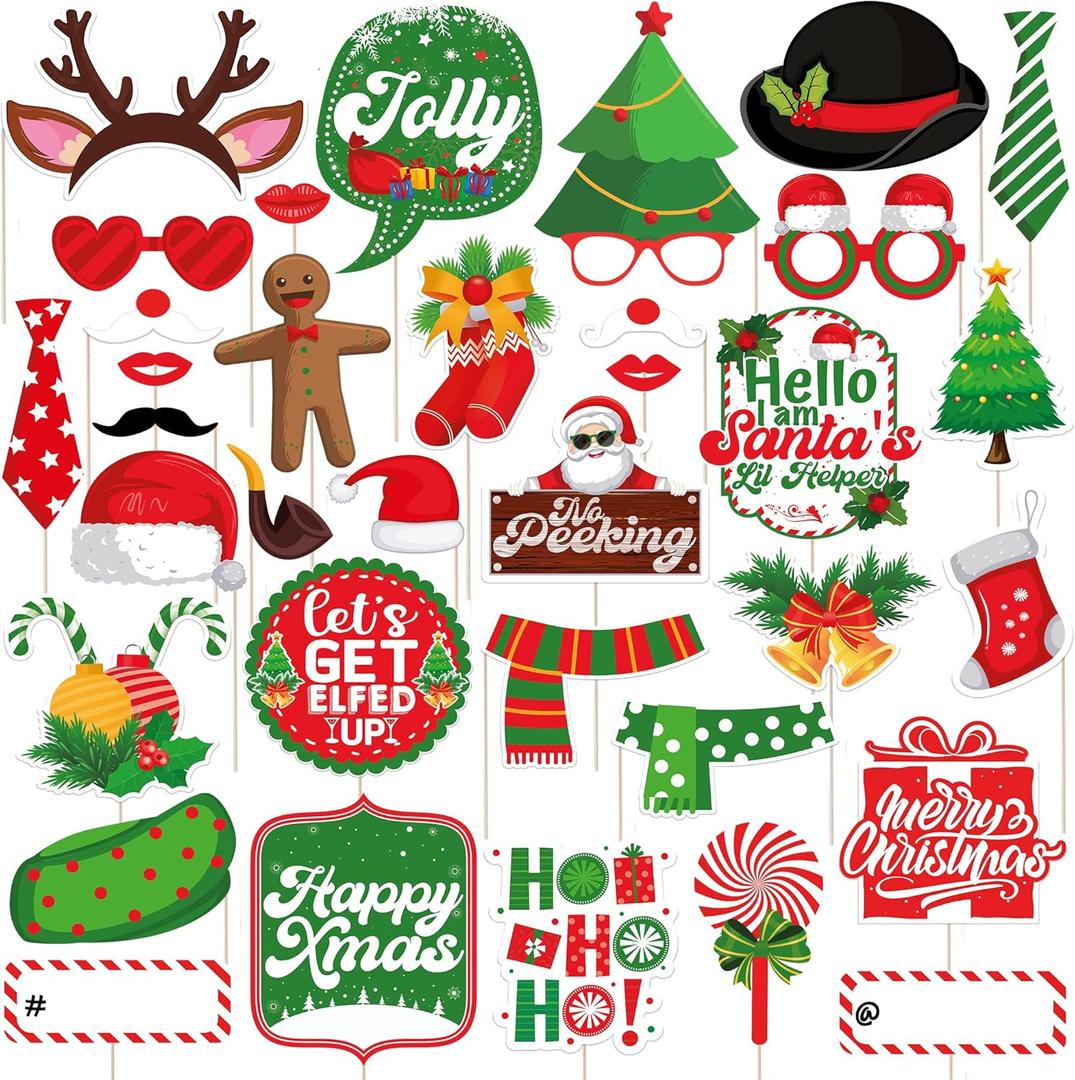 KatchOn, 35 Pcs Huge Christmas Photo Booth Props Kit, DIY | Christmas Decorations Indoor | Holiday Photo Booth Props for Photoshoot Selfie Xmas Decorations | Navidad Decoracin (Multi Color)