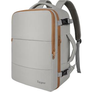 Taygeer 35L Carry On Travel Backpack for Women, Personal Item Backpack with Water Bottle Pocket, Fits 15.6 Inch Laptop, Large Weekender Bag for Women Men Hiking Gift, Dark Brown Khaki