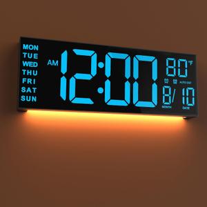 JALL 16" Large Digital Wall Mount Clock, Count Down Timer, Alarm, Big LED, DST, Temperature for Living Room Classroom Desk, Xmas, Birthday Gift for Senior Men Women Mom Dad, Blue