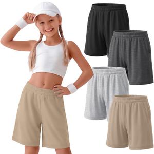 4 Pack Girls Bermuda Athletic Shorts | Girls Knee Length Shorts, Long Shorts, Elastic Waist, Loose Fit, Back to School, Summer Pants, 5-14 Y