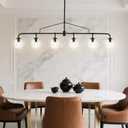 Modern Black Glass 6-Light Linear Pendant Light, Kitchen Island Chandelier