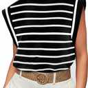 Cap Sleeve Tops for Women Summer Tank Top Basic Tee Shirts Casual Loose Fit 2025 Fashion (Medium, Shirt-black Striped)