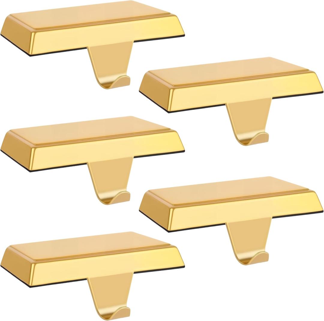 Palonu 2 Pcs Christmas Gold Stocking Holders, Heavy Duty Mantle Hangers with Non-Slip Pad, Weighted Stocking Hooks Christmas Ornaments for Xmas Holiday Fireplace Shelf Window Decoration