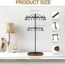 iDavosic.ly 2 Tier Rotating Necklace Holder Organizer with Wooden Jewelry Tray, Adjustable Metal Bracelet Display Stand with 42 Hooks, Extra Tall Keychain Spinning Tree Tower for Women, Black